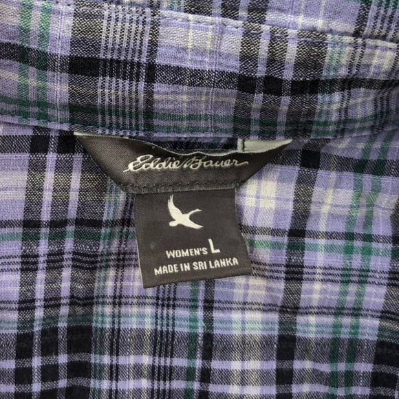 Eddie Bauer Womens Shirt Large Long Sleeve Plaid Button Up Classic Casual Purple - Picture 2 of 7